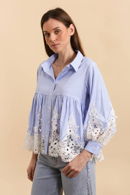 Camicia a Righe con Pizzo