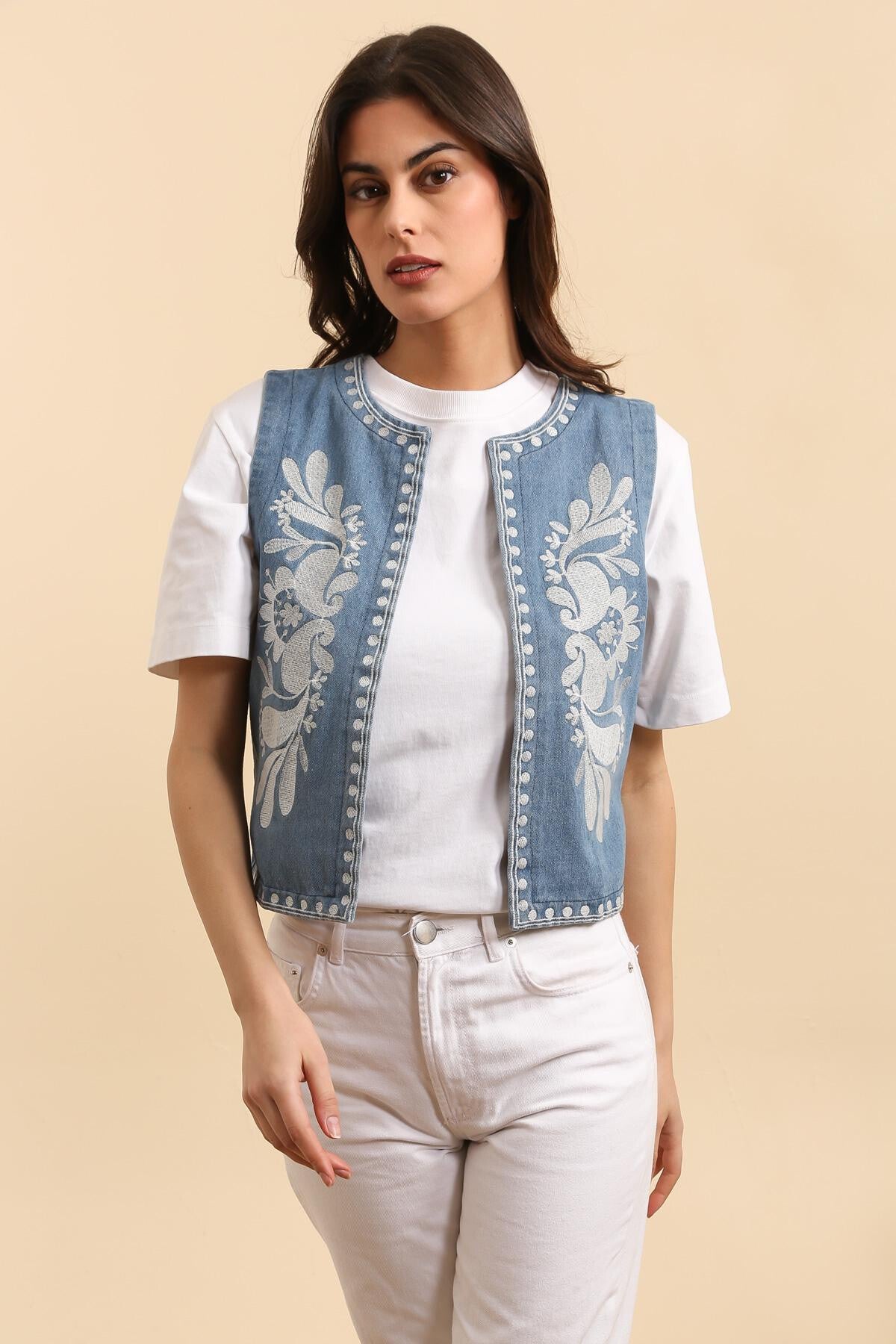 Gilet Denim Ricamato