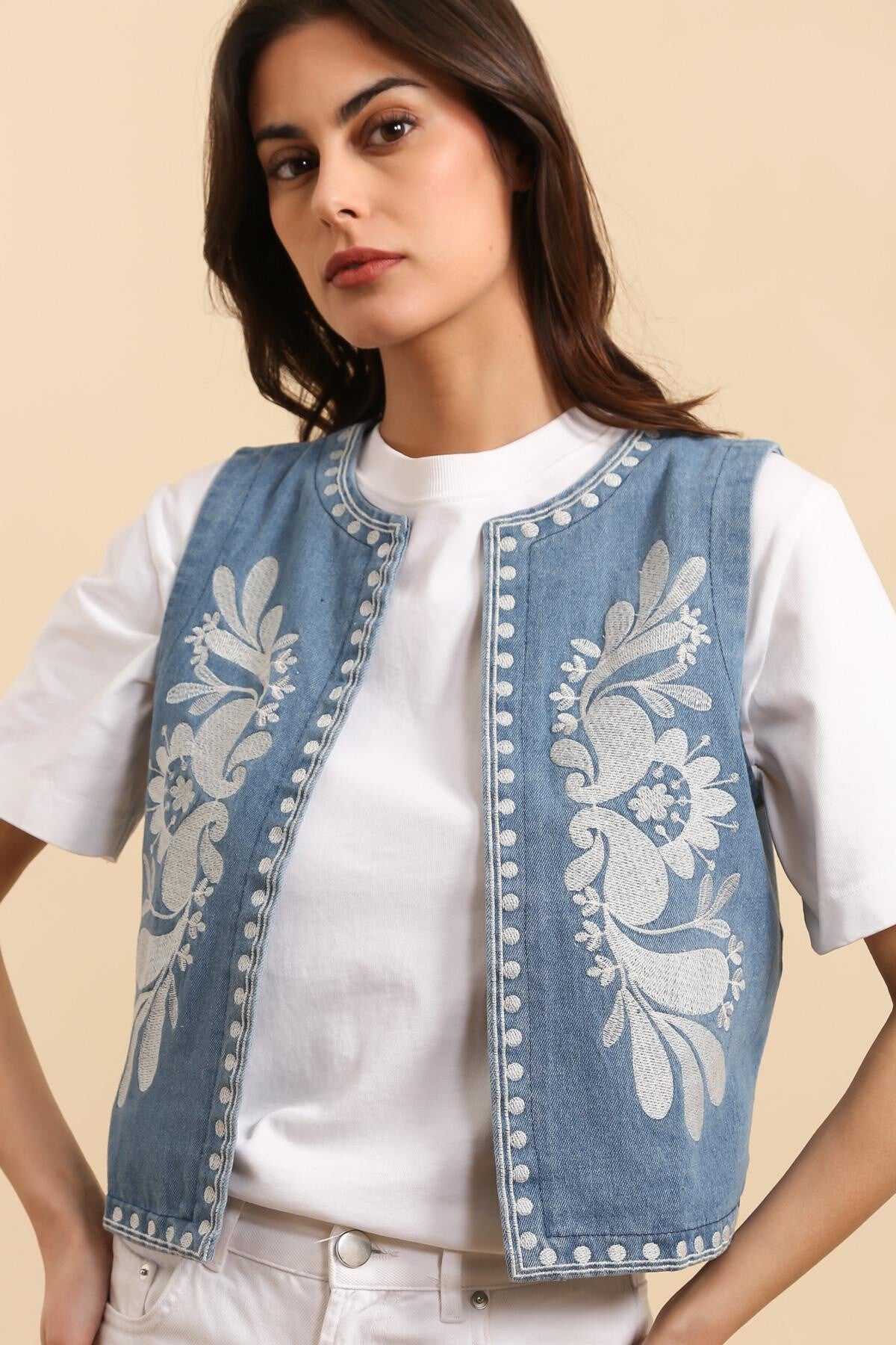 Gilet Denim Ricamato