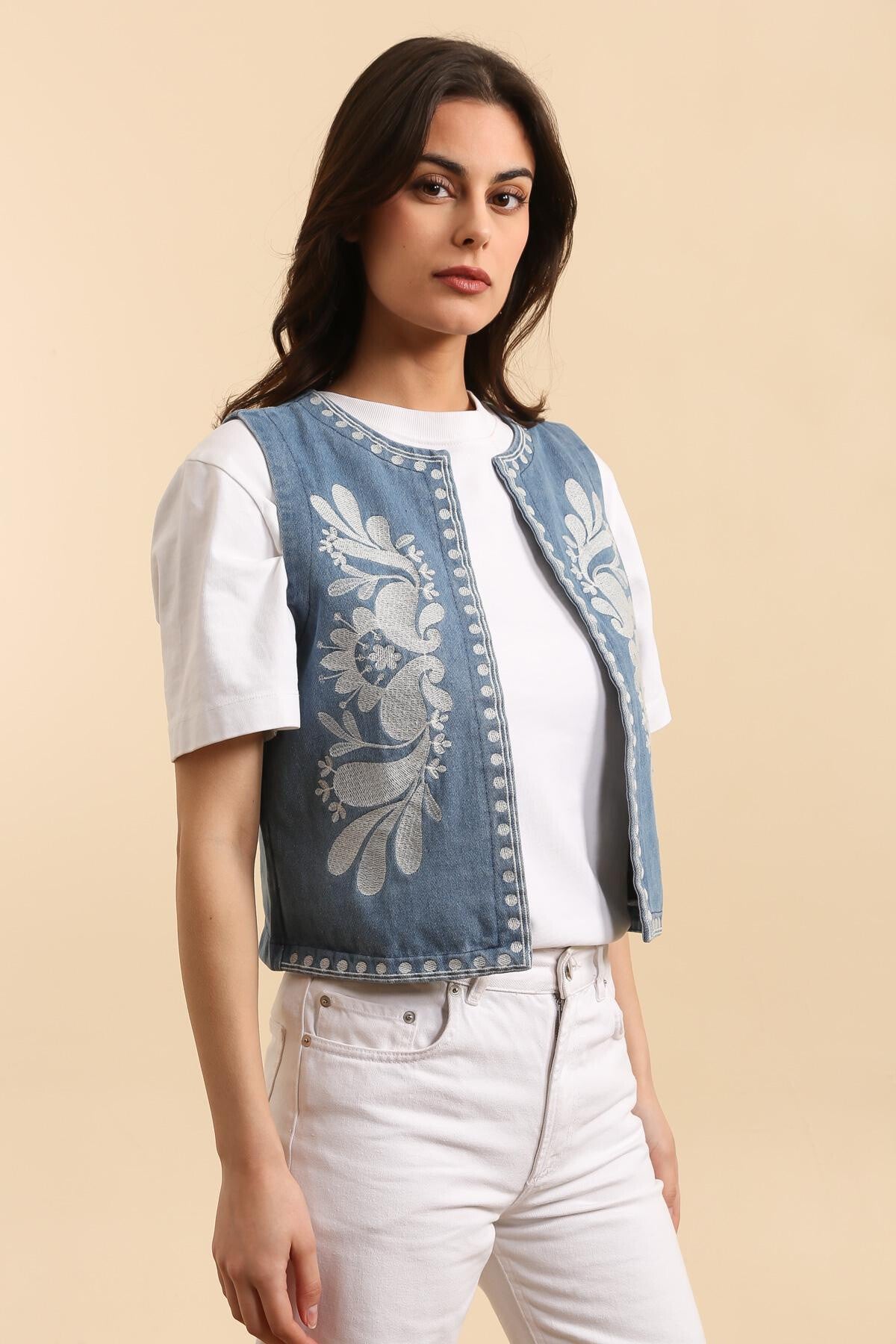 Gilet Denim Ricamato